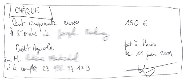 chèque sur papier libre